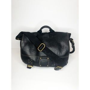 Fossil 54 black leather grained messenger laptop bag